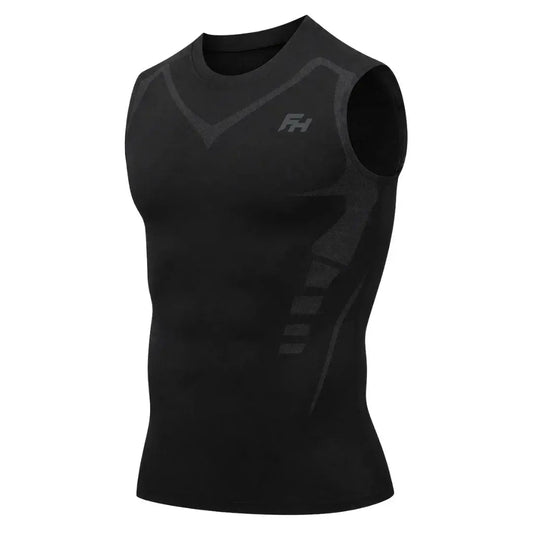 Schwarzes ärmelloses Shirt für Männer, ideal um den Bauchansatz kaschieren als Mann: Tipps für eine glattere Silhouette.