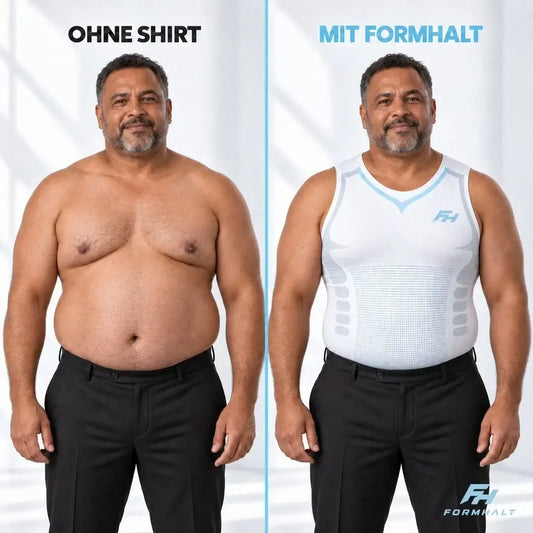 Kompressions T-Shirt Herren: So findest du den passenden Sitz - Vorher und nachher Bild eines Mannes mit und ohne Kompressionsshirt.