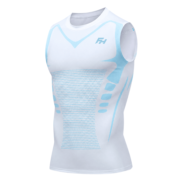 FORMHALT CORE Tank – Kompressions-Tanktop für Herren in Weiss und Blau, ärmelloses Design für glattere Silhouette.