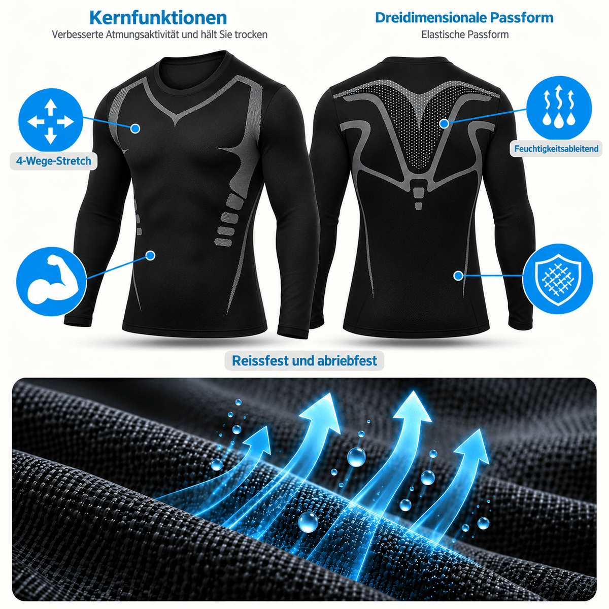 Kompressions-Langarmshirt für Herren – FORMHALT CORE Longsleeve mit 4-Wege-Stretch und dreidimensionaler Passform