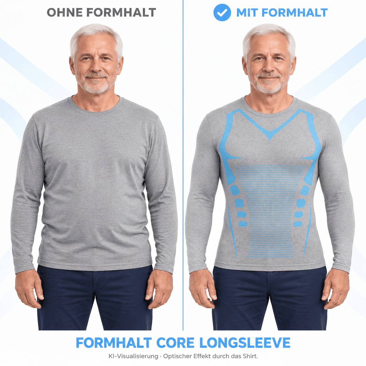 Kompressions-Langarmshirt für Herren im Vergleich: ohne FORMHALT und mit FORMHALT CORE Longsleeve.