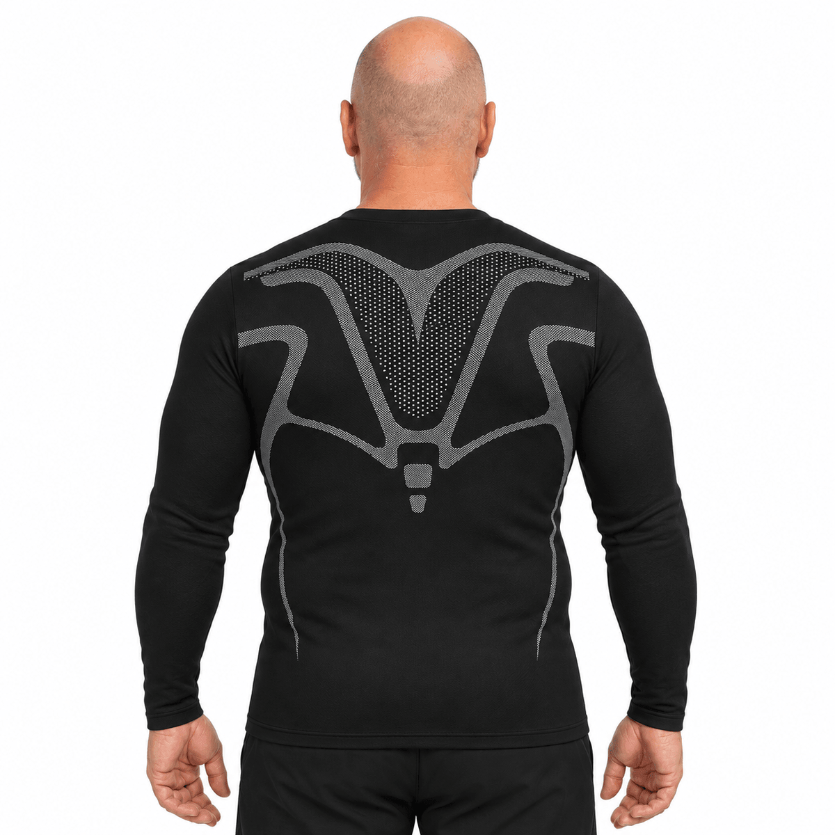 Kompressions-Langarmshirt für Herren von FORMHALT CORE, Rückansicht mit grafischem Design.