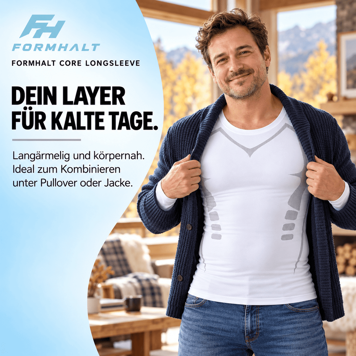 Kompressions-Langarmshirt für Herren von FORMHALT CORE, ideal für kalte Tage unter Hemden oder Jacken.