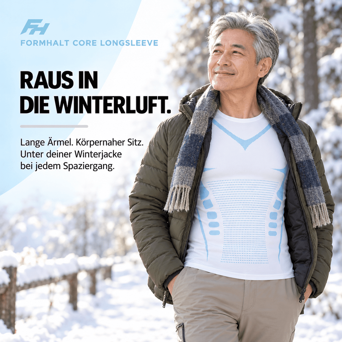 Kompressions-Langarmshirt für Herren, ideal für den Alltag und unter Winterjacken, bietet körpernahe Passform und langen Ärmel.