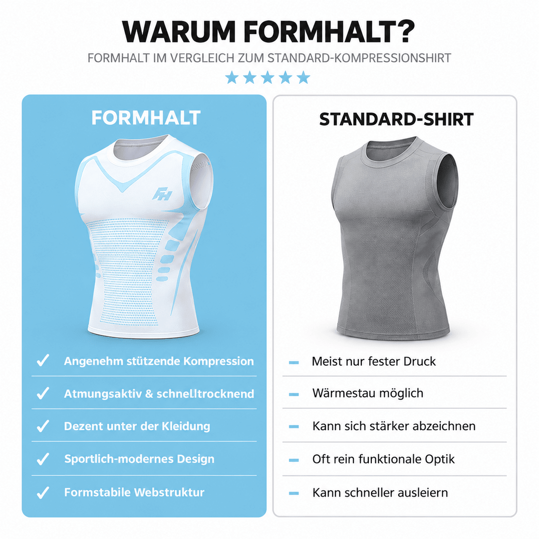 FORMHALT CORE Tank – Kompressions-Tanktop für Herren im Vergleich zu einem Standard-Shirt.