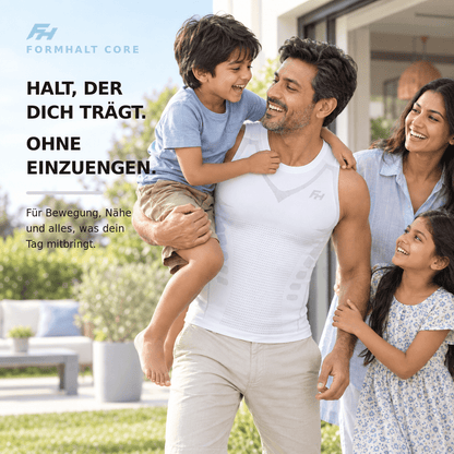 FORMHALT CORE Tank – Kompressions-Tanktop für Herren in einem Familienfoto im Freien.