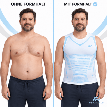Vorher-Nachher Vergleich mit FORMHALT CORE Tank – Kompressions-Tanktop für Herren, das für eine glattere Silhouette sorgt.