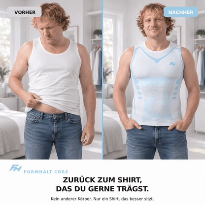 FORMHALT CORE Tank – Kompressions-Tanktop für Herren, Vorher-Nachher-Bild eines Mannes in Kompressions-Tanktop.