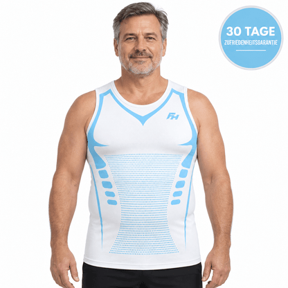 FORMHALT CORE Tank – Kompressions-Tanktop für Herren in Weiß mit blauen Akzenten, ideal für eine glatte Silhouette.