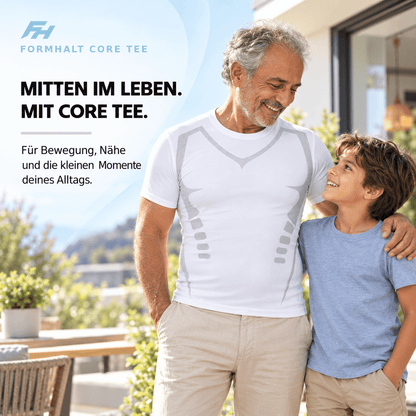 FORMHALT CORE Tee - Kompression T-Shirt für Herren in Aktion mit einem älteren Mann und einem Jungen im Freien.