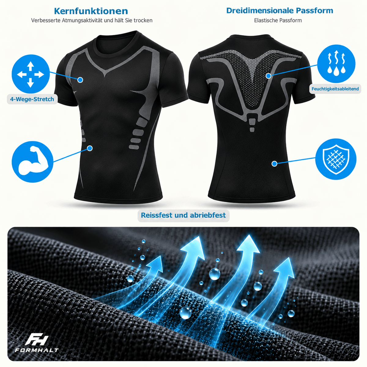 FORMHALT CORE Tee - Kompression T-Shirt für Herren mit 4-Wege-Stretch und feuchtigkeitsableitender Passform.
