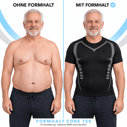FORMHALT CORE Tee - Kompression T-Shirt für Herren: Vorher-Nachher Bildvergleich mit und ohne Shirt.