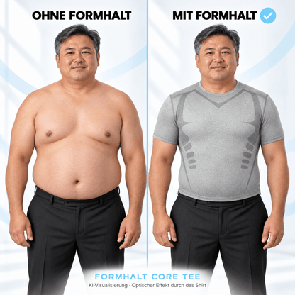 Vorher-Nachher Vergleich mit FORMHALT CORE Tee - Kompression T-Shirt für Herren, das optisch glattere Silhouette bietet.