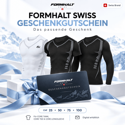 FORMHALT SWISS Geschenkgutschein kaufen - Geschenkoptionen mit CORE TANK, CORE TEE, und CORE LONGSLEEVE